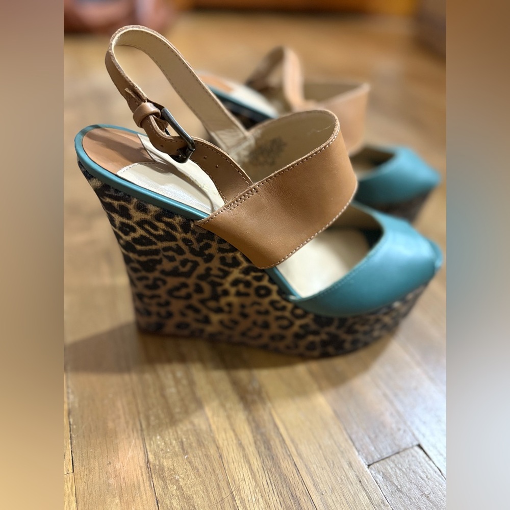 Nine West Teal and Leopard Print Wedge Shoes
